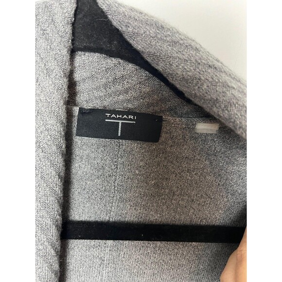 Tahari Sweater Womens Medium Gray Open Front Cardigan Shawl Collar Pockets Knit - Picture 3 of 7